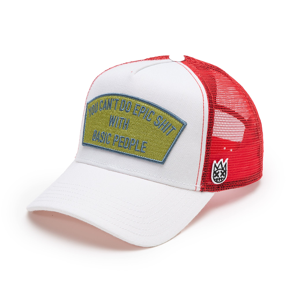 Cult's Logo Mesh Back Trucker Hat "Epic Shit" in Winter White