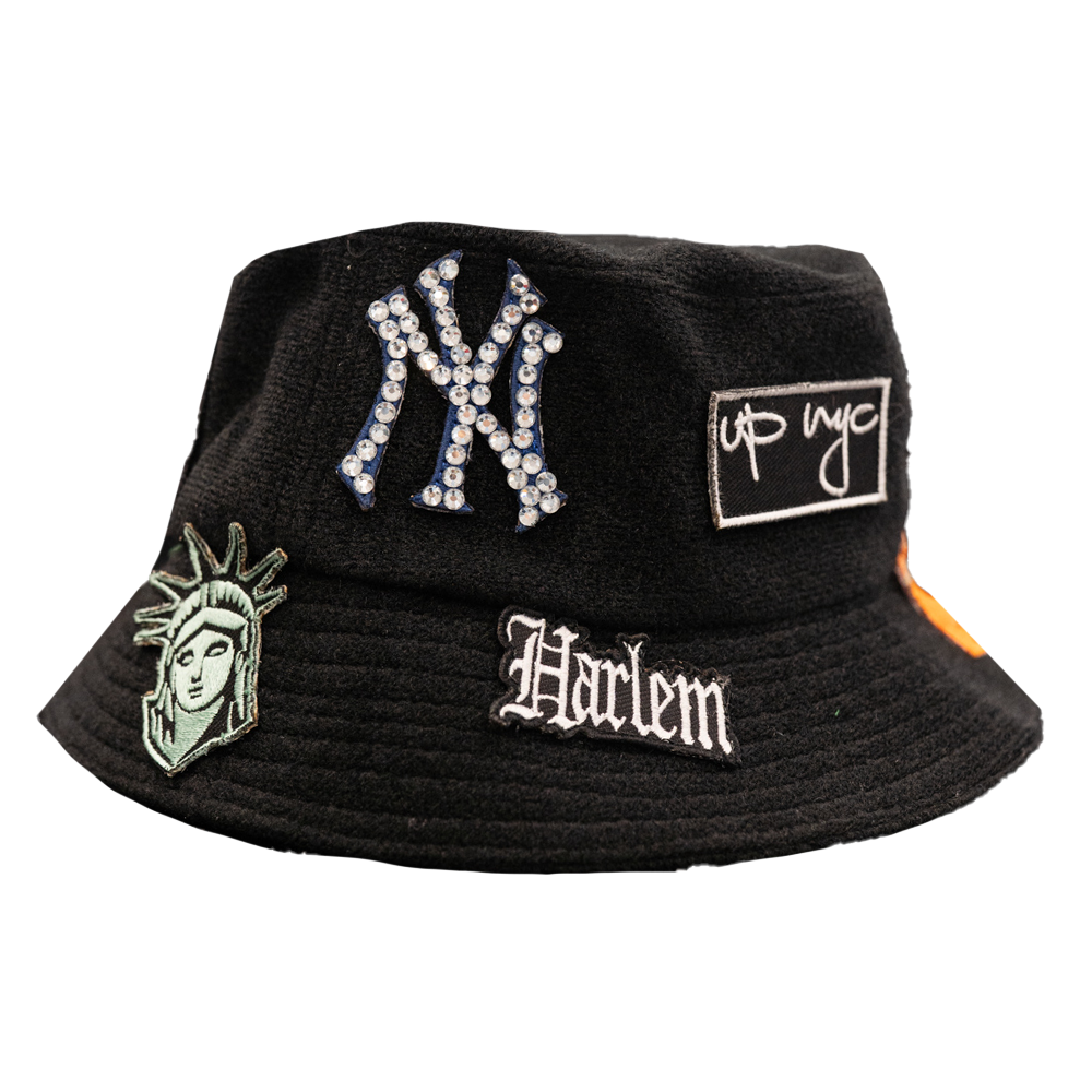 UP NYC x Stiky Black Bucket Hat with Patches