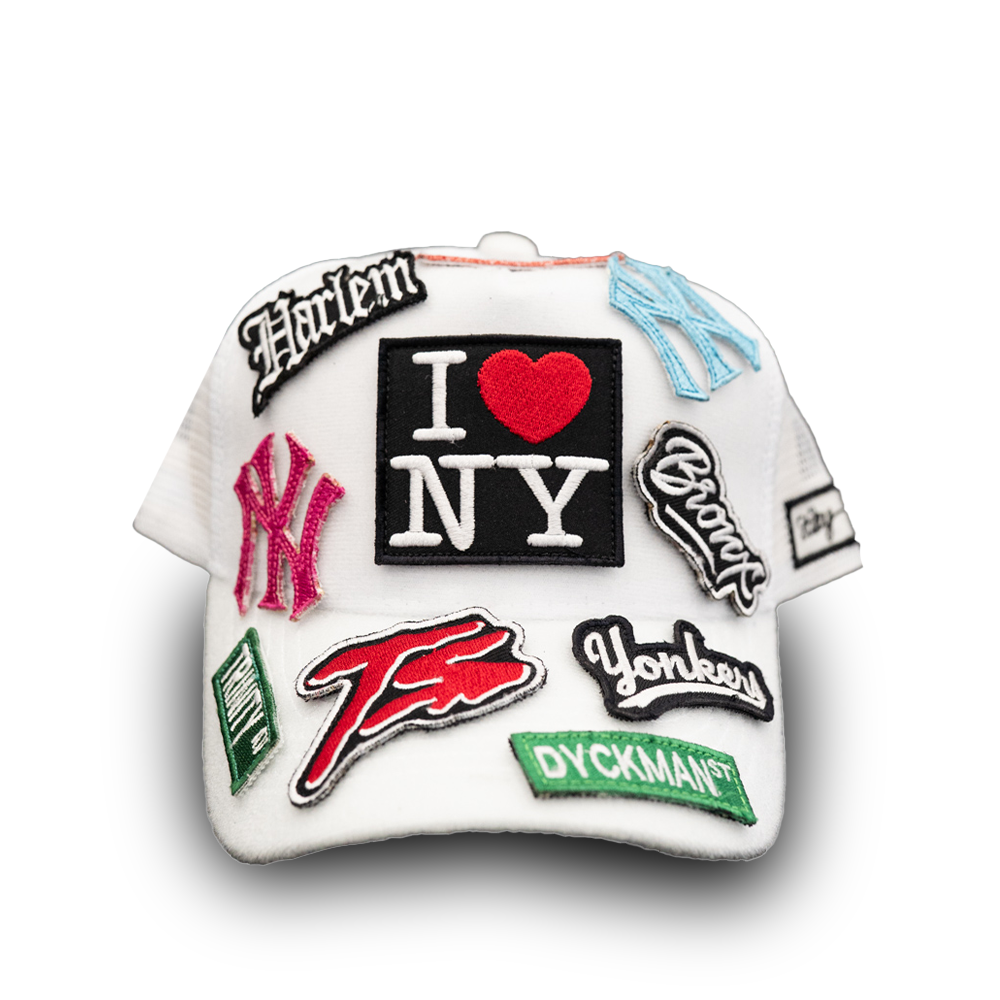 UP NYC x Stiky White Trucker Hat with Patches