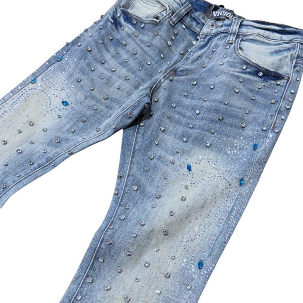 Denim Place Vicious Embellished Rhinestone Flare Denim