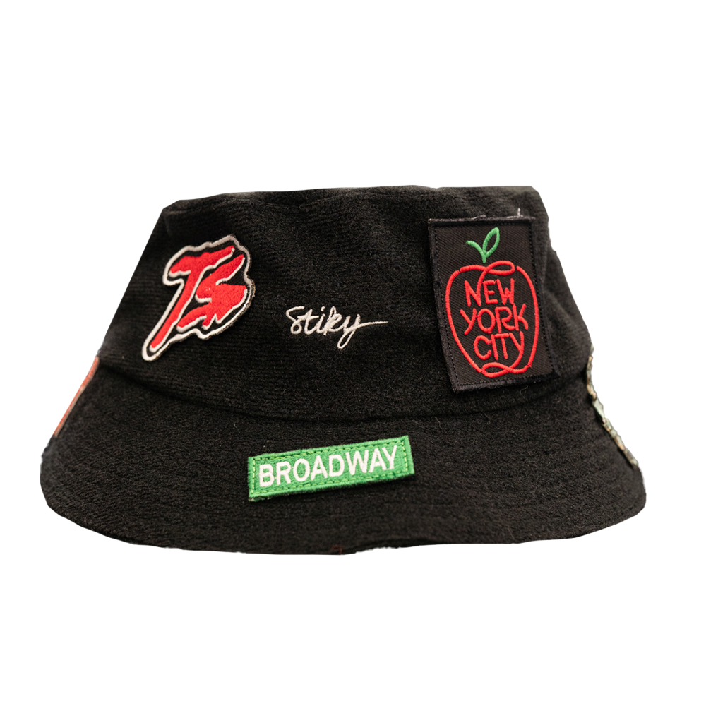 UP NYC x Stiky Black Bucket Hat with Patches